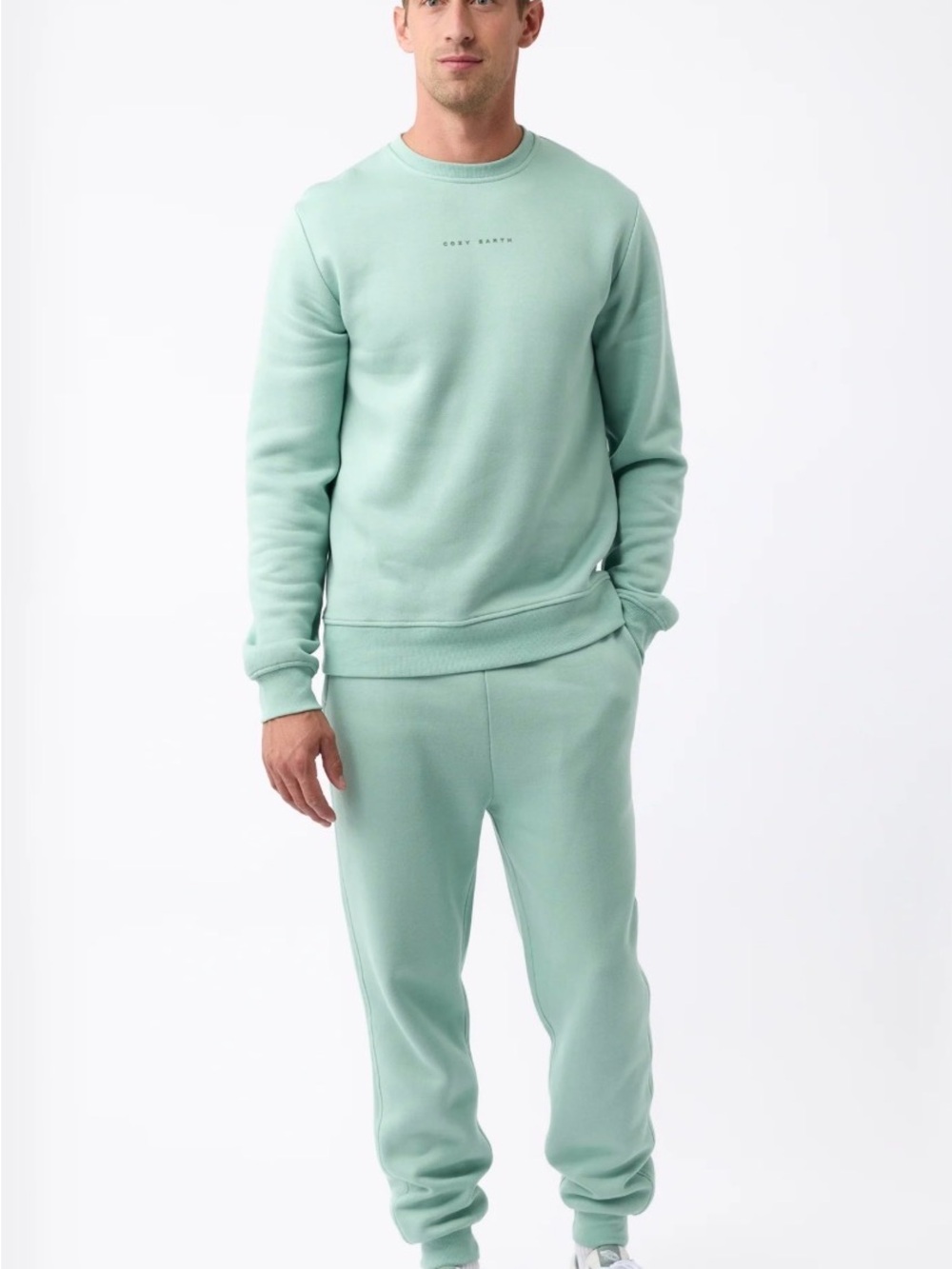 Men's Cozy Earth Sage Green Jogger Sweatpants - Minimal Logo